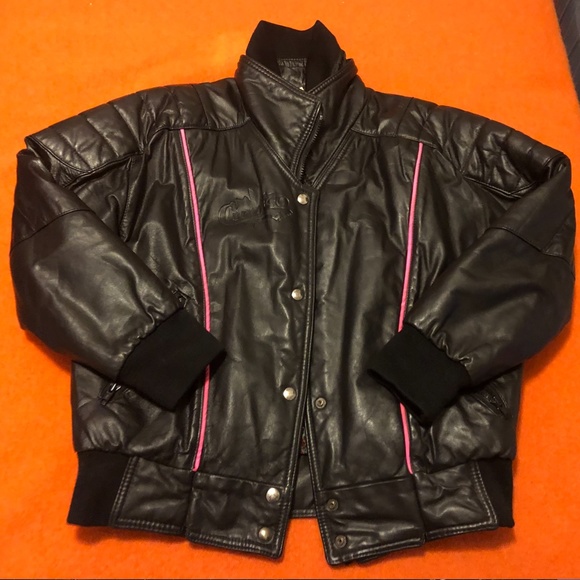 Vintage Choko black and pink real leather moto bomber jacket made in Canada EUC - Picture 6 of 15